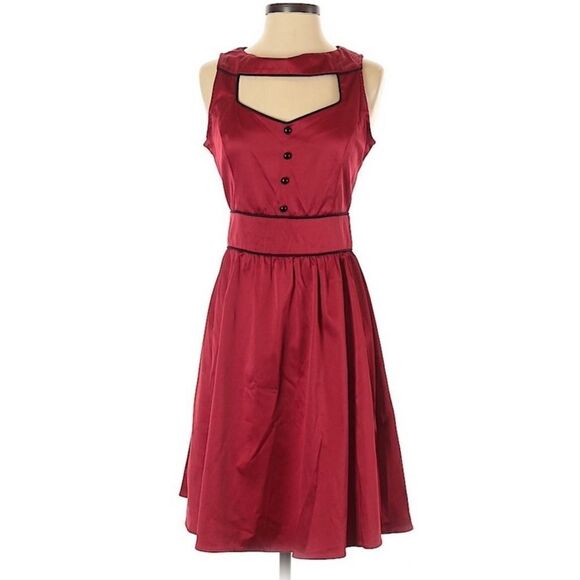 Folter The Scarlett Red Satin Retro Pin Up Rockabilly Fit Flare Dress Sz L NWT - Picture 6 of 16